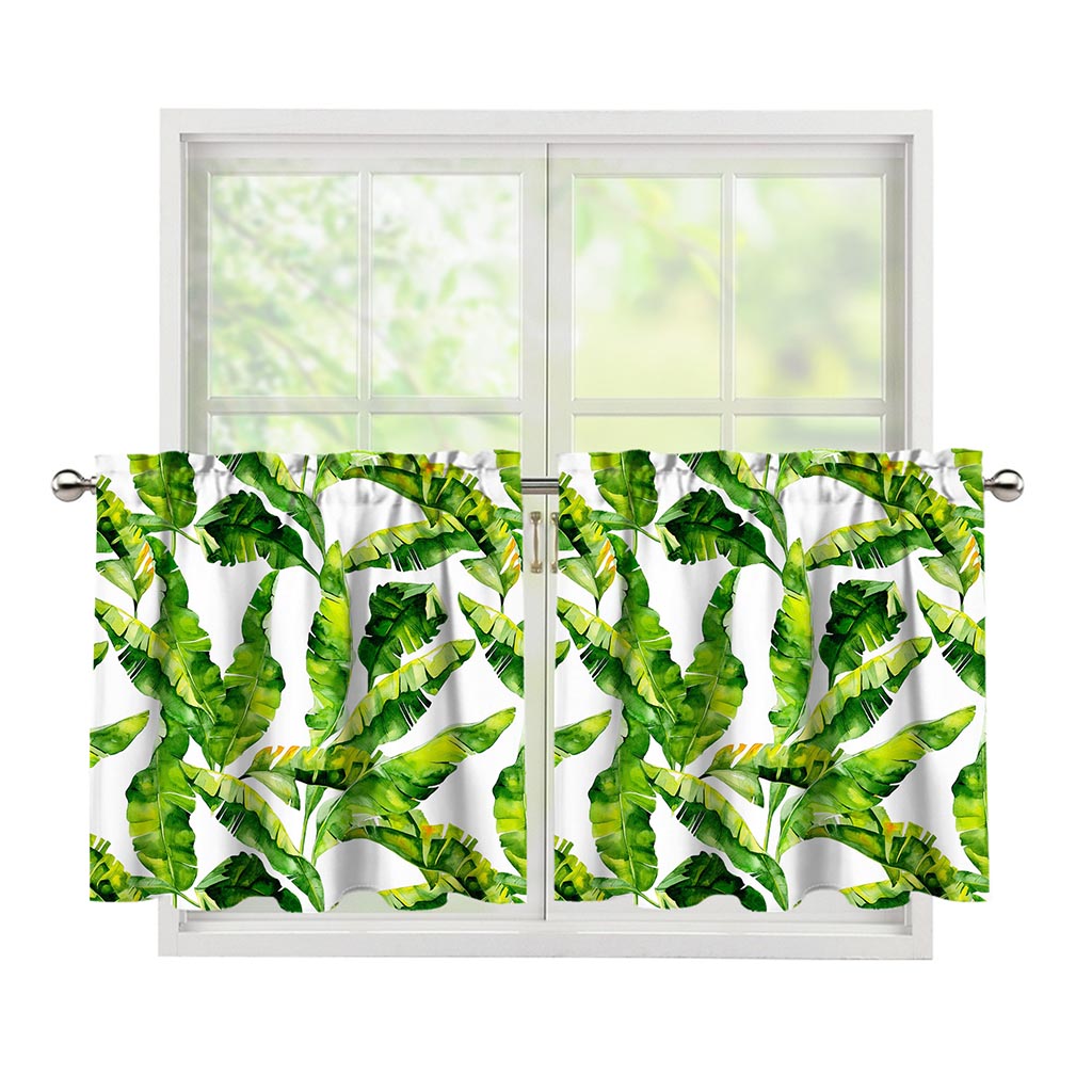 Tropical Banana Leaves Pattern Print Tier Curtains
