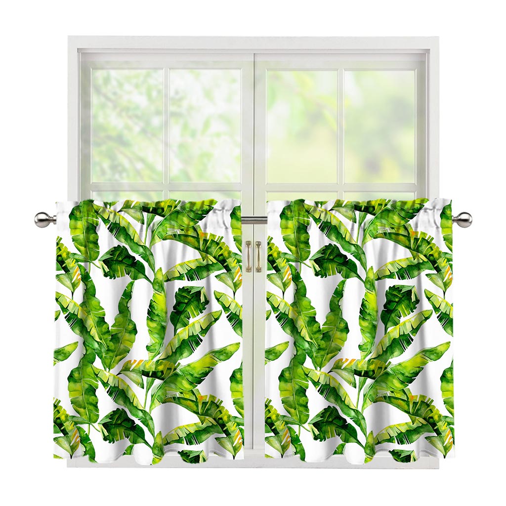 Tropical Banana Leaves Pattern Print Tier Curtains