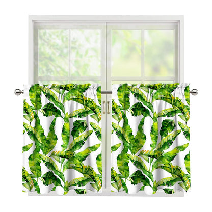 Tropical Banana Leaves Pattern Print Tier Curtains