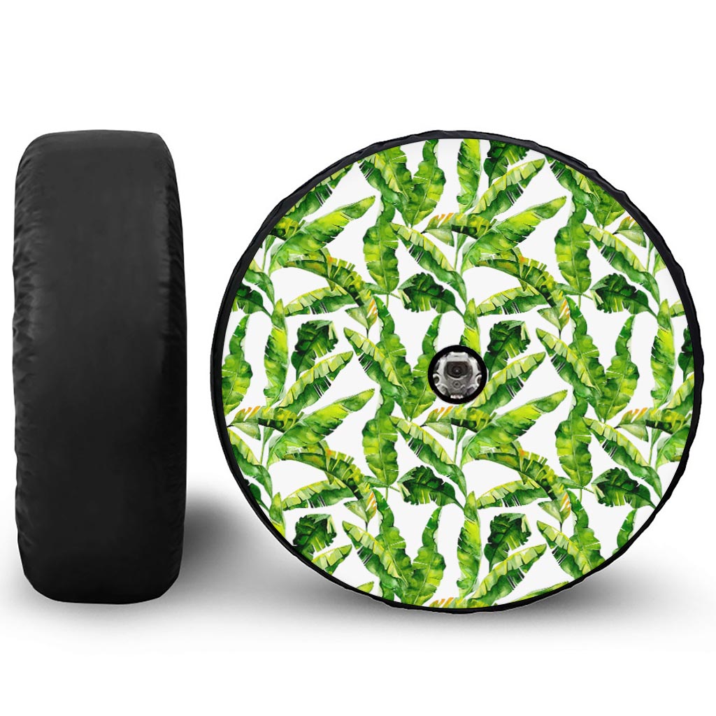 Tropical Banana Leaves Pattern Print Tire Cover With Camera Hole
