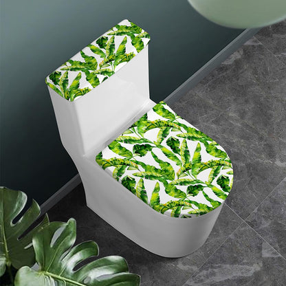 Tropical Banana Leaves Pattern Print Toilet Lid And Tank Cover Set