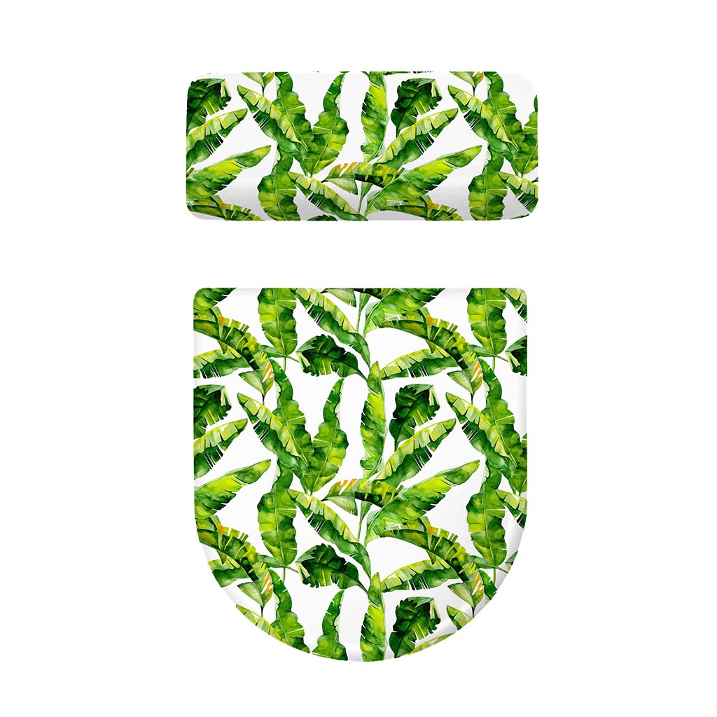Tropical Banana Leaves Pattern Print Toilet Lid And Tank Cover Set