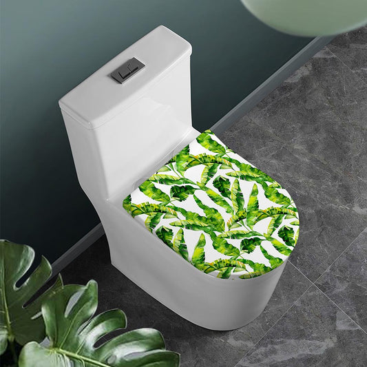 Tropical Banana Leaves Pattern Print Toilet Lid Cover