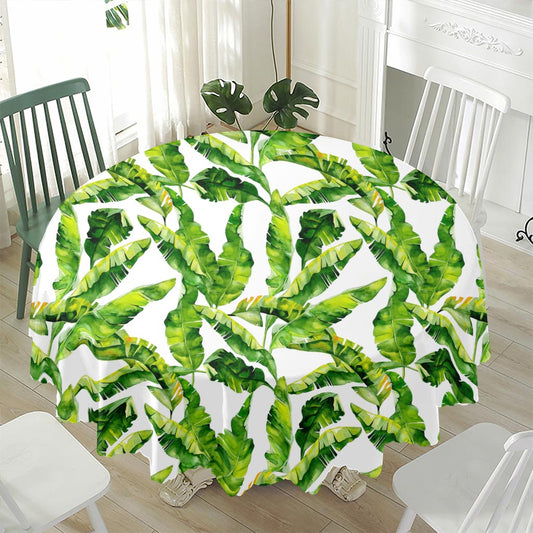 Tropical Banana Leaves Pattern Print Waterproof Round Tablecloth