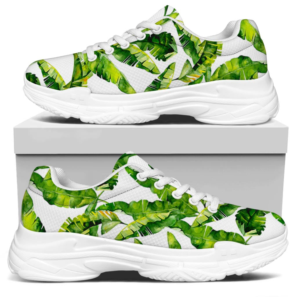 Tropical Banana Leaves Pattern Print White Chunky Shoes