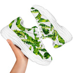 Tropical Banana Leaves Pattern Print White Chunky Shoes