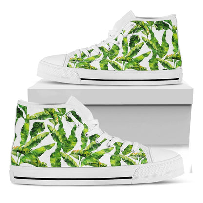 Tropical Banana Leaves Pattern Print White High Top Sneakers