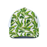 Tropical Banana Leaves Pattern Print White Mesh Trucker Cap
