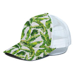 Tropical Banana Leaves Pattern Print White Mesh Trucker Cap