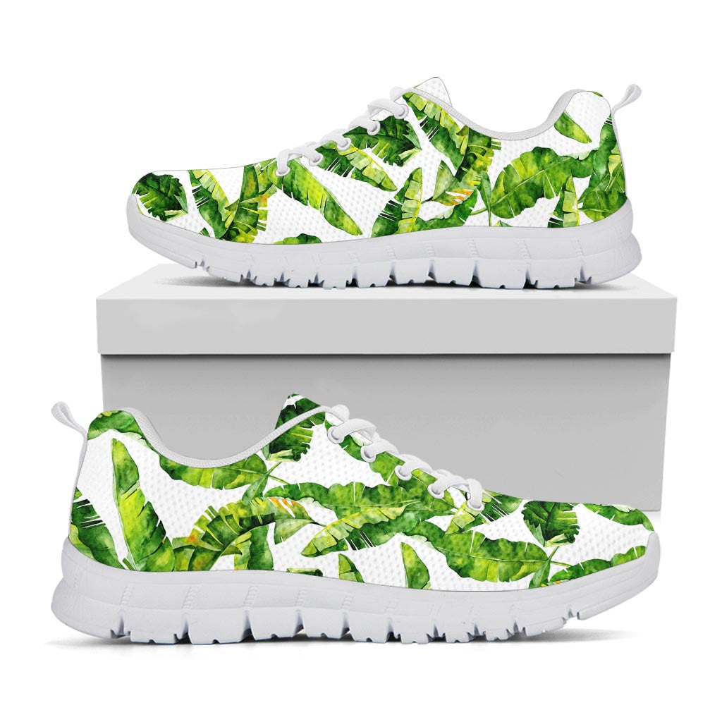 Tropical Banana Leaves Pattern Print White Running Shoes