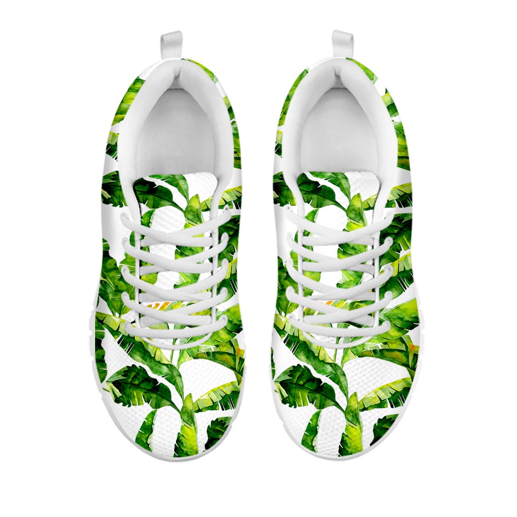 Tropical Banana Leaves Pattern Print White Running Shoes