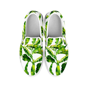 Tropical Banana Leaves Pattern Print White Slip On Sneakers