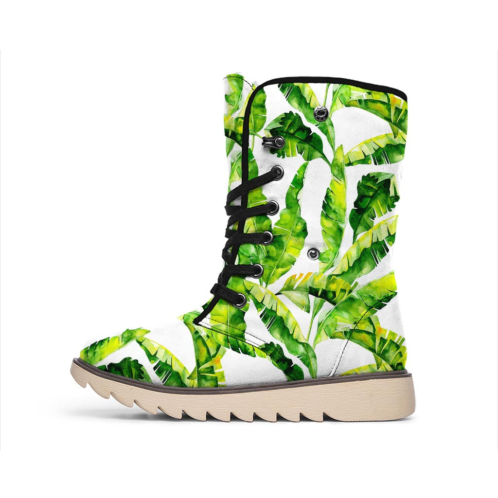 Tropical Banana Leaves Pattern Print Winter Boots