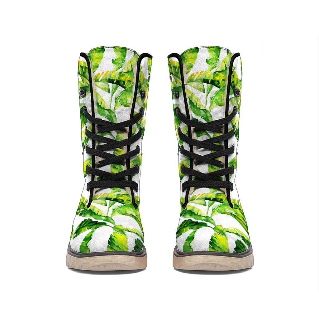 Tropical Banana Leaves Pattern Print Winter Boots