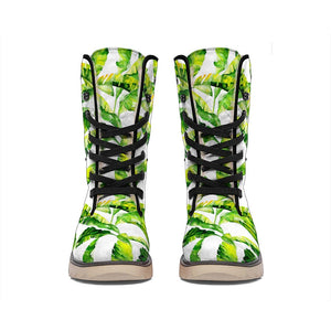 Tropical Banana Leaves Pattern Print Winter Boots