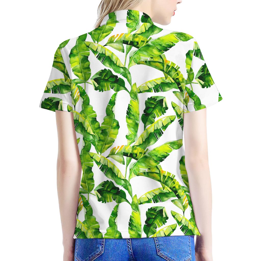 Tropical Banana Leaves Pattern Print Women's Polo Shirt
