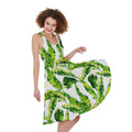 Tropical Banana Leaves Pattern Print Sleeveless Knee Length Dress
