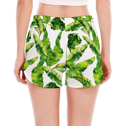 Tropical Banana Leaves Pattern Print Women's Split Running Shorts
