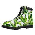 Tropical Banana Leaves Pattern Print Padded Collar Lace Up Boots