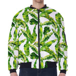 Tropical Banana Leaves Pattern Print Zip Sleeve Bomber Jacket