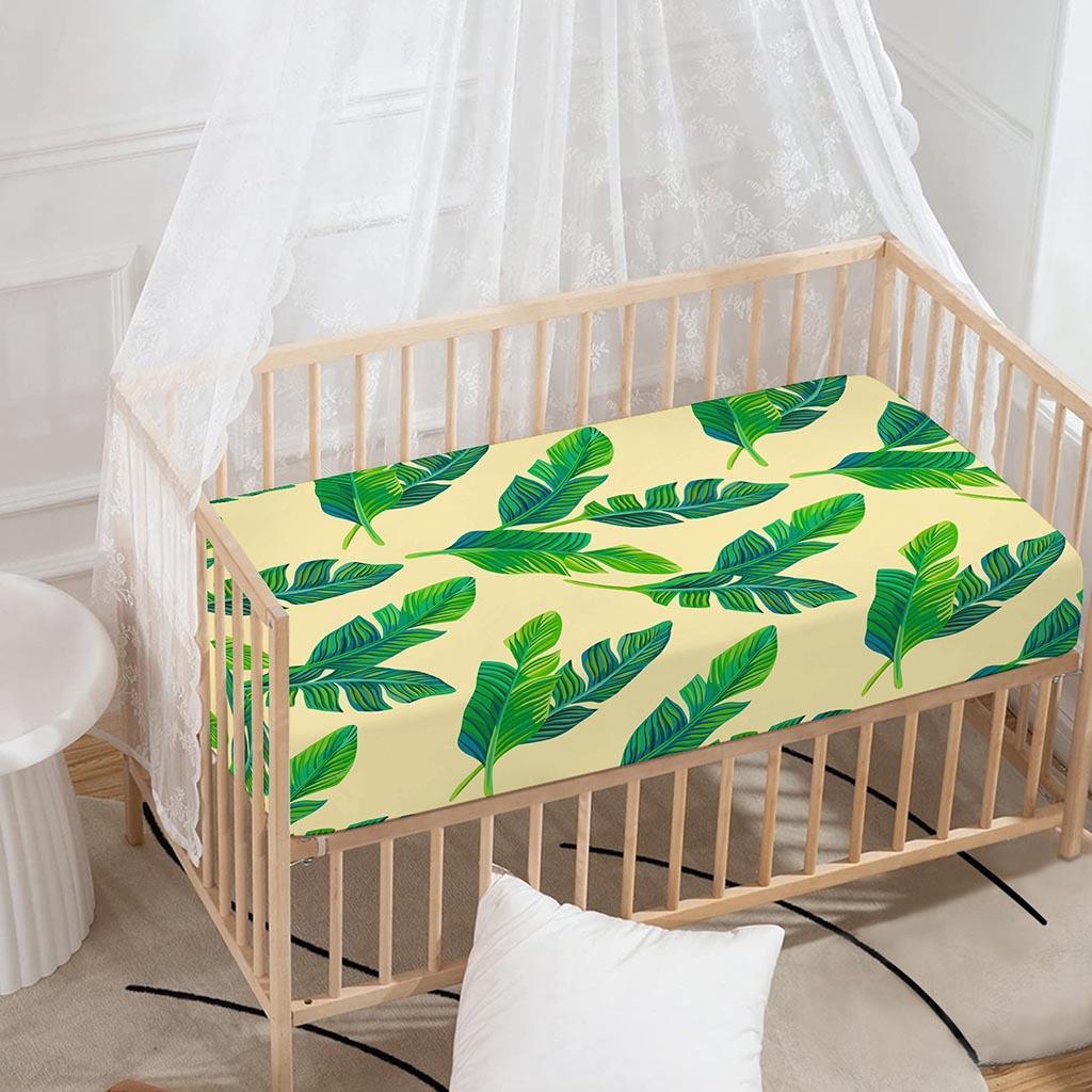 Tropical Banana Palm Leaf Pattern Print Baby Crib Sheet