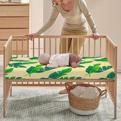Tropical Banana Palm Leaf Pattern Print Baby Crib Sheet