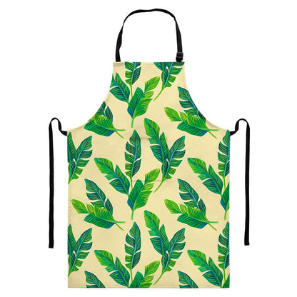 Tropical Banana Palm Leaf Pattern Print Bib Apron With Pocket