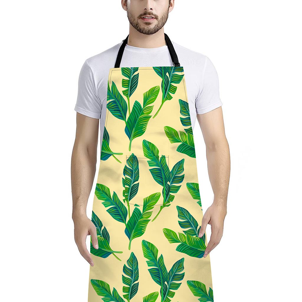 Tropical Banana Palm Leaf Pattern Print Bib Apron With Pocket