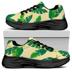 Tropical Banana Palm Leaf Pattern Print Black Chunky Shoes