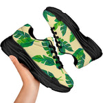 Tropical Banana Palm Leaf Pattern Print Black Chunky Shoes