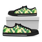Tropical Banana Palm Leaf Pattern Print Black Low Top Sneakers