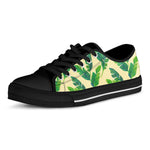 Tropical Banana Palm Leaf Pattern Print Black Low Top Sneakers