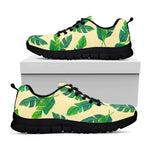 Tropical Banana Palm Leaf Pattern Print Black Running Shoes