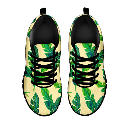 Tropical Banana Palm Leaf Pattern Print Black Running Shoes