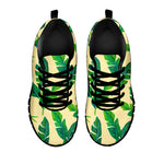 Tropical Banana Palm Leaf Pattern Print Black Running Shoes