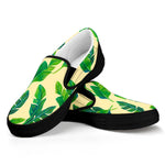 Tropical Banana Palm Leaf Pattern Print Black Slip On Sneakers