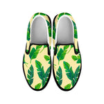 Tropical Banana Palm Leaf Pattern Print Black Slip On Sneakers