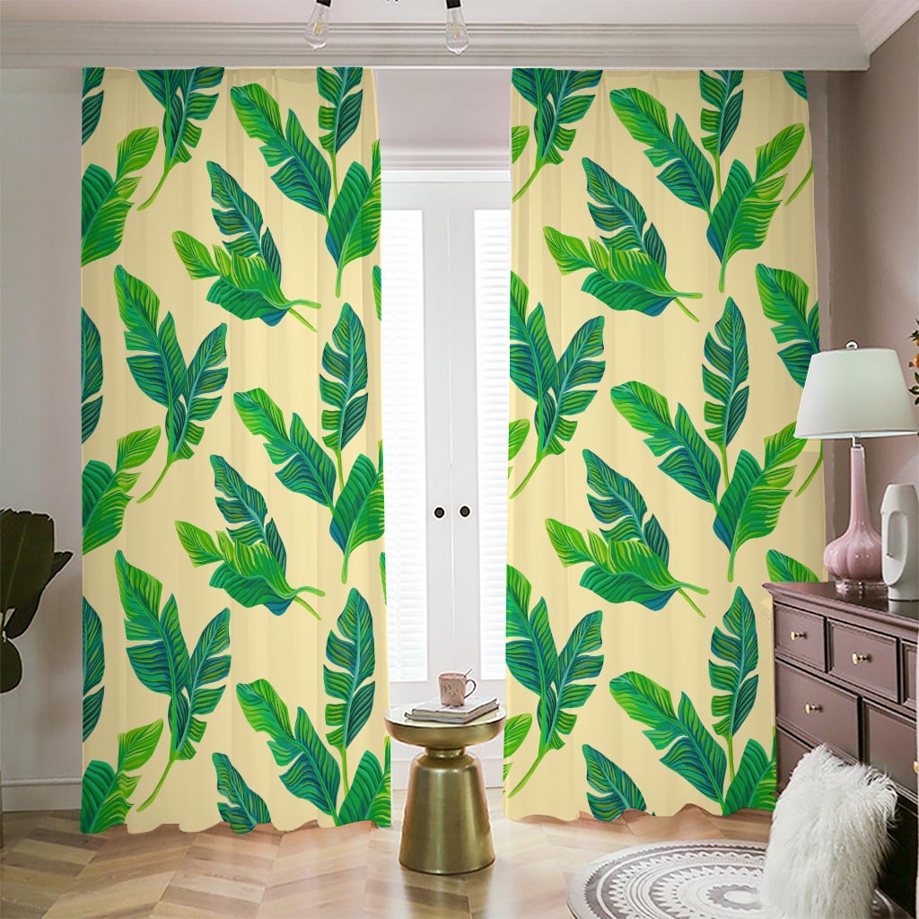 Tropical Banana Palm Leaf Pattern Print Blackout Pencil Pleat Curtains