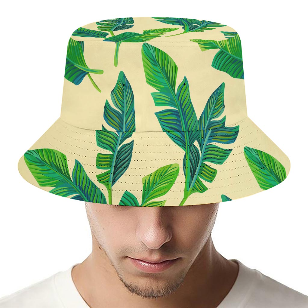 Tropical Banana Palm Leaf Pattern Print Bucket Hat