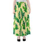 Tropical Banana Palm Leaf Pattern Print Chiffon Maxi Skirt
