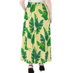 Tropical Banana Palm Leaf Pattern Print Chiffon Maxi Skirt