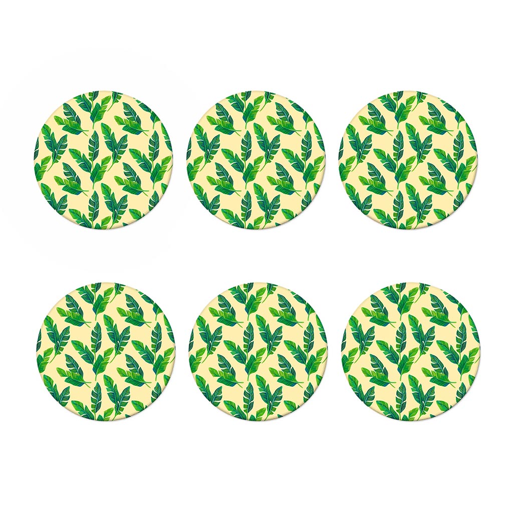 Tropical Banana Palm Leaf Pattern Print Coaster Set