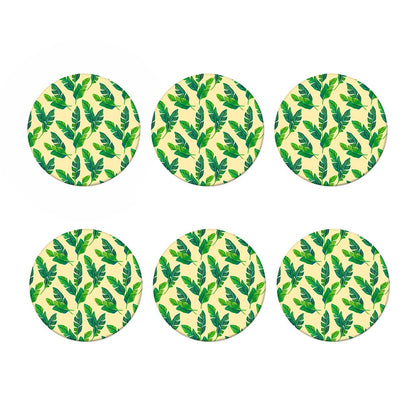 Tropical Banana Palm Leaf Pattern Print Coaster Set