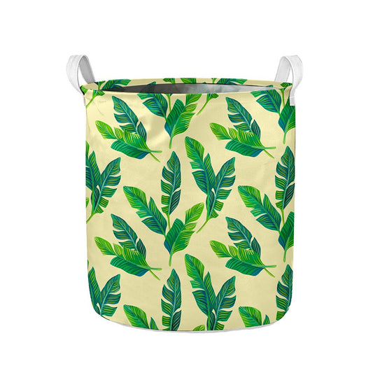 Tropical Banana Palm Leaf Pattern Print Collapsible Laundry Basket
