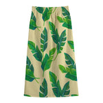 Tropical Banana Palm Leaf Pattern Print Cotton Front Slit Maxi Skirt