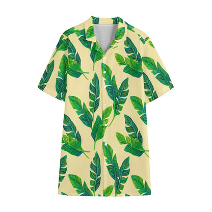 Tropical Banana Palm Leaf Pattern Print Cotton Hawaiian Shirt