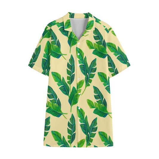 Tropical Banana Palm Leaf Pattern Print Cotton Hawaiian Shirt