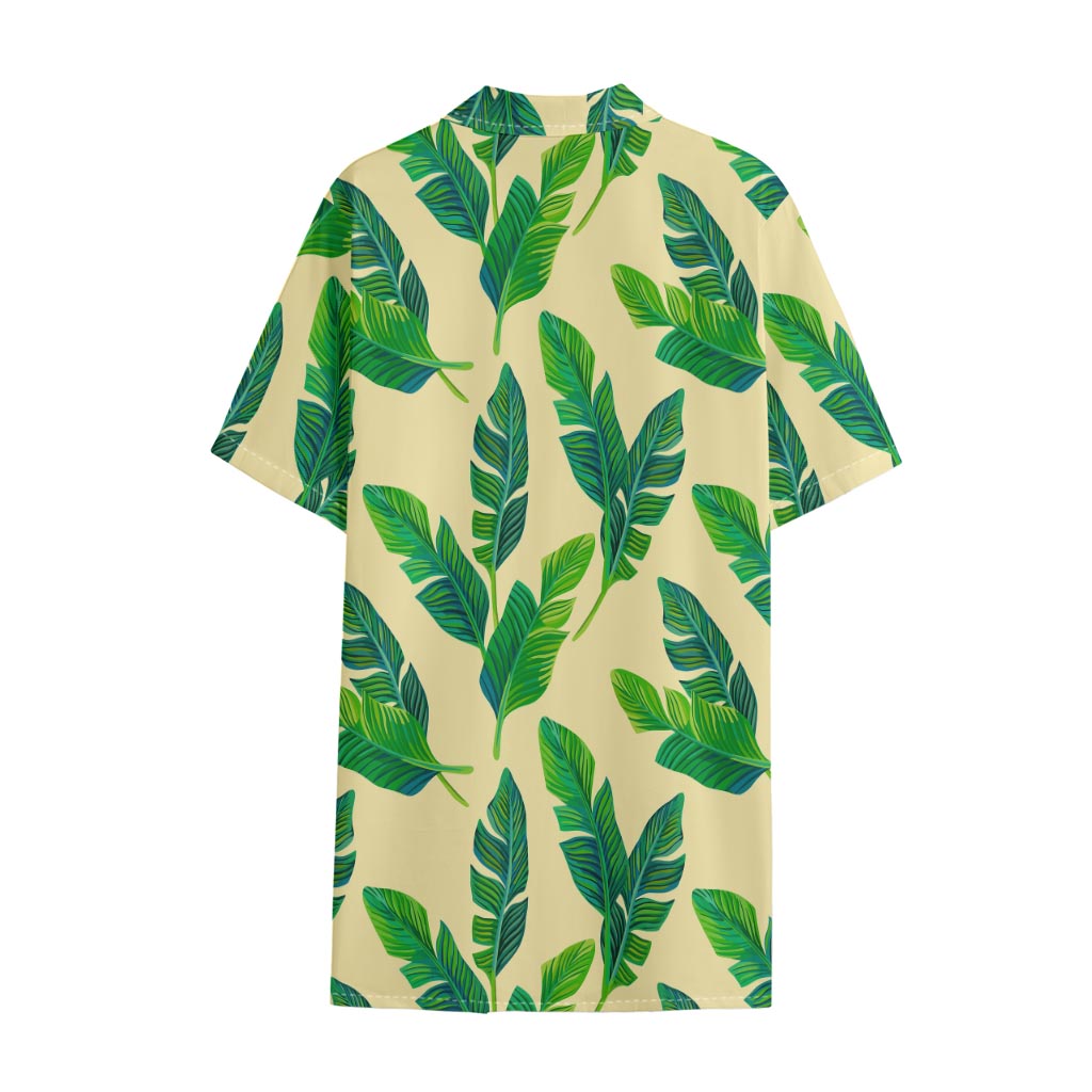 Tropical Banana Palm Leaf Pattern Print Cotton Hawaiian Shirt