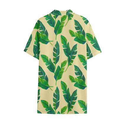 Tropical Banana Palm Leaf Pattern Print Cotton Hawaiian Shirt