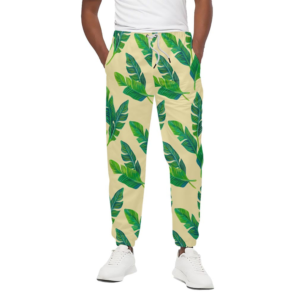 Tropical Banana Palm Leaf Pattern Print Cotton Pants